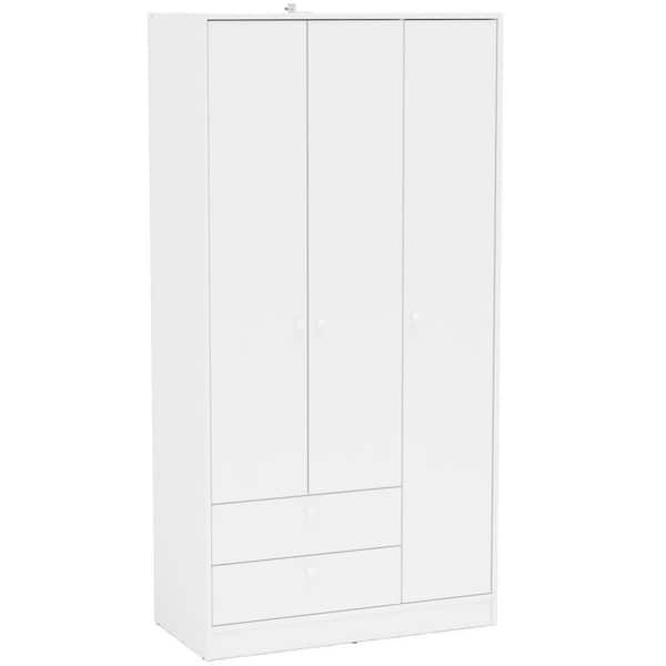 Cambridge White Wardrobe With 3 Doors And 2 Drawers 402001760001 – The Home  Depot Regarding White Double Wardrobes With Drawers (Photo 9 of 15)