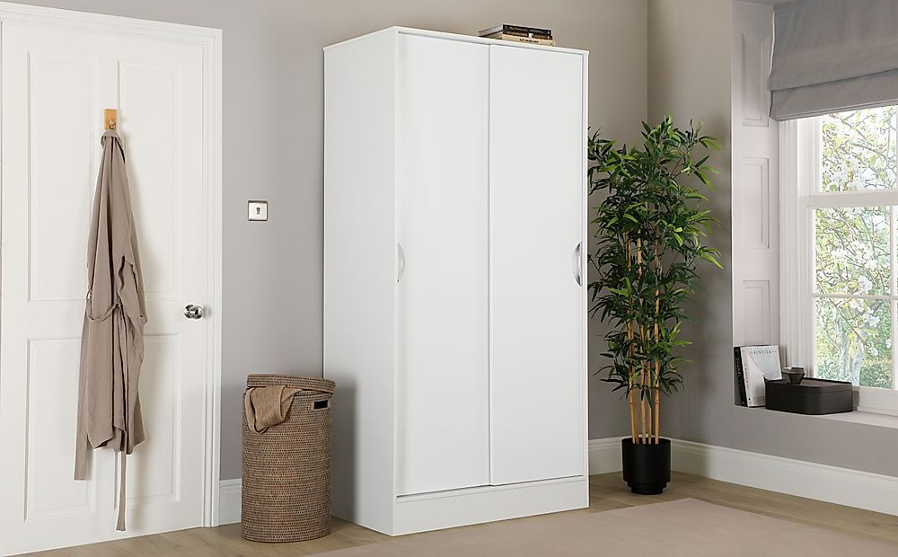 Camden White And White High Gloss 2 Door Sliding Wardrobe | Furniture And  Choice Throughout Camden Wardrobes (View 8 of 15)