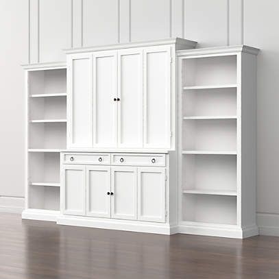 Cameo 4 Piece White Open Bookcase Entertainment Center | Crate & Barrel Inside Cameo Wardrobes (View 15 of 15)