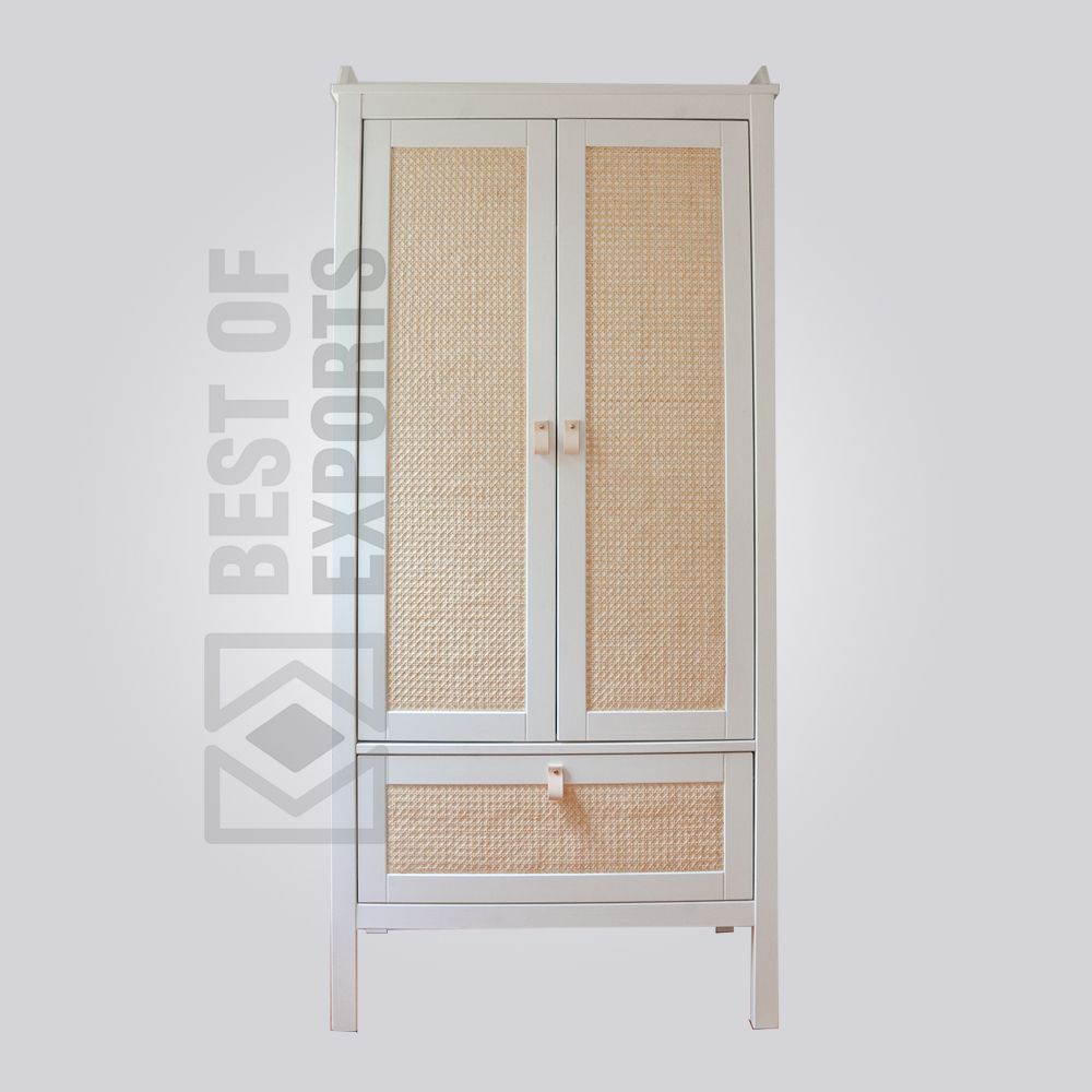 Cane 2 Door Wardrobe With Drawer – White – Best Of Exports Pertaining To White Rattan Wardrobes (Photo 2 of 15)