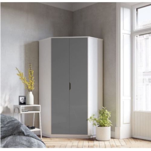 Cellini Grey Gloss Corner Wardrobe With Shelves And Rails – 2944) Cellini Corner  Wardrobe  Furniture Factor On Onbuy Throughout White Gloss Corner Wardrobes (View 7 of 15)