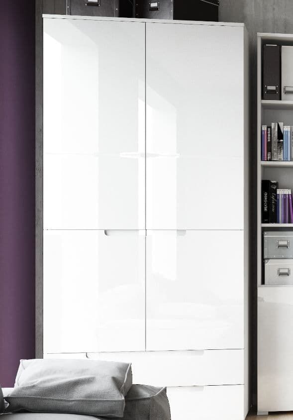 Cellini White High Gloss 2 Door 2 Drawer Wardrobe S28 Inside White 2 Door Wardrobes With Drawers (Photo 11 of 15)