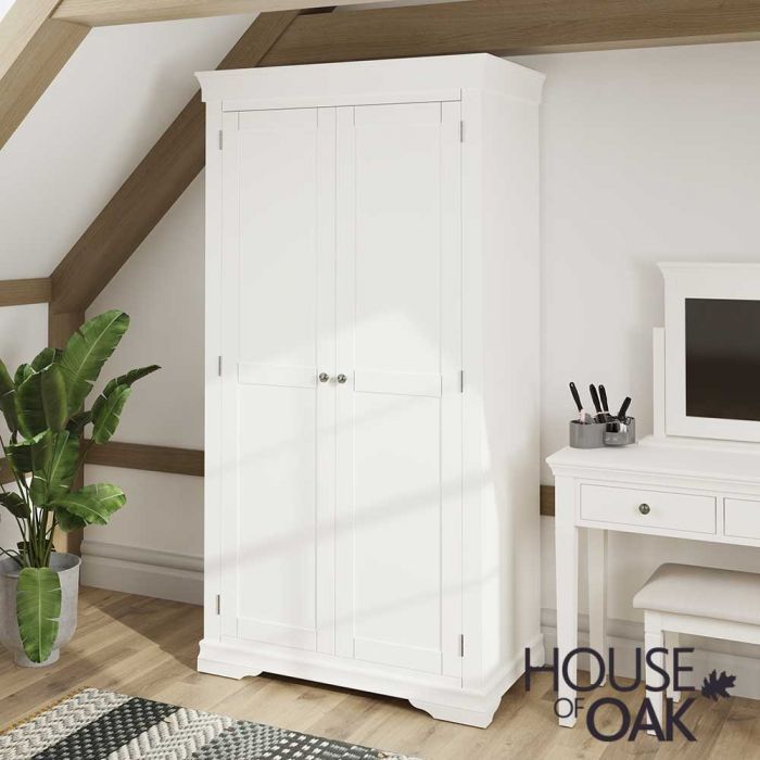 Chantilly White 2 Door Wardrobe | House Of Oak With Regard To White Wooden Wardrobes (View 10 of 15)