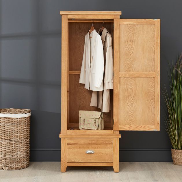 Cheshire Oak Single 1 Door Wardrobe With Drawer | The Furniture Market In Single Wardrobes (View 7 of 15)