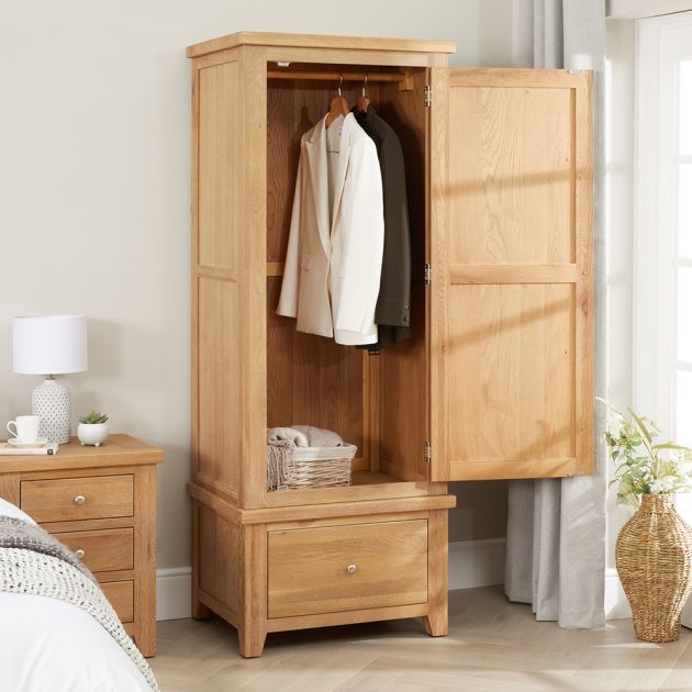 Cheshire Weathered Limed Oak Single 1 Door Wardrobe With Drawer | The  Furniture Market Regarding Oak Wardrobes (View 11 of 15)