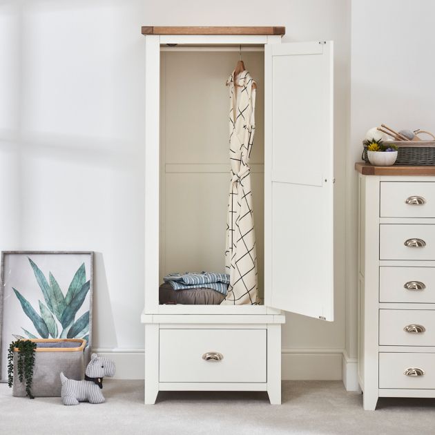 Cheshire White Painted Single 1 Door Wardrobe With Drawer | The Furniture  Market Inside Single Wardrobes (Photo 1 of 15)