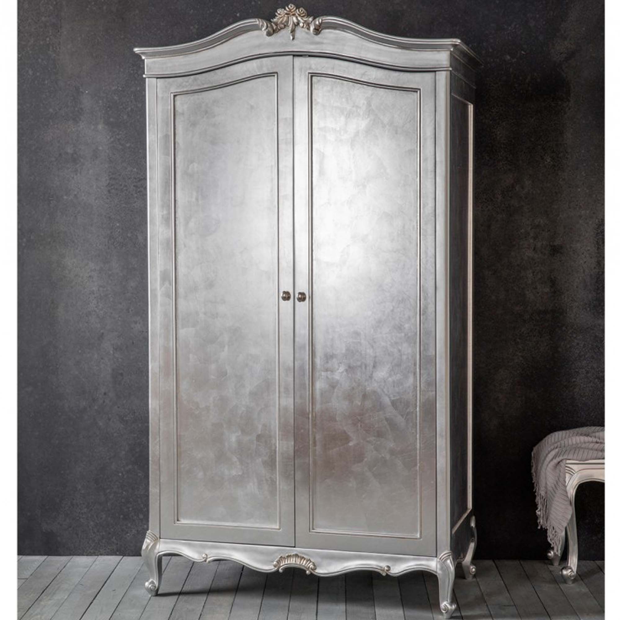 Chic Silver 2 Door Shabby Chic Wardrobe | Homesdirect365 Inside Silver Wardrobes (View 11 of 15)