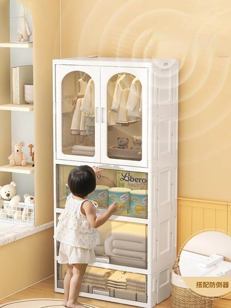 Children Simple Clothes Wardrobe Multilayer Bedroom Storage Cabinet Free  Installation Double Door Plastic Wardrobes For Room – Aliexpress Throughout Double Wardrobes (Photo 13 of 15)