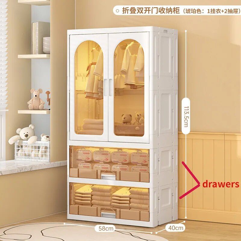 Children's Foldable Wardrobe Removable Multi Layer Storage Cabinet With  Wheels Space Saving Pp Storage Bins Home Furniture – Aliexpress Within Wardrobes With 2 Bins (View 3 of 15)