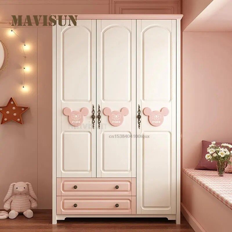 Children's Wardrobe Home Bedroom Cabinet Solid Wood Feet Two Door Swing  Door Girl Liked Pink Children's Room Large Wardrobe – Aliexpress For Kids Pine Wardrobes (View 6 of 15)