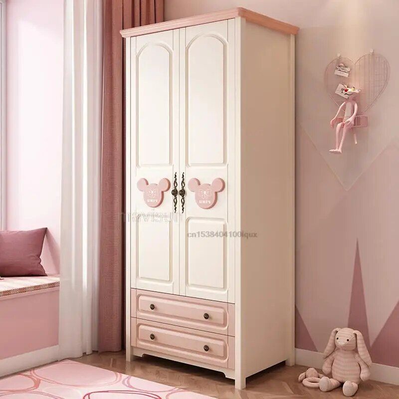 Children's Wardrobe Home Bedroom Cabinet Solid Wood Feet Two Door Swing  Door Girl Liked Pink Children's Room Large Wardrobe – Children's Wardrobes  – Aliexpress With Regard To Childrens Pink Wardrobes (View 14 of 15)