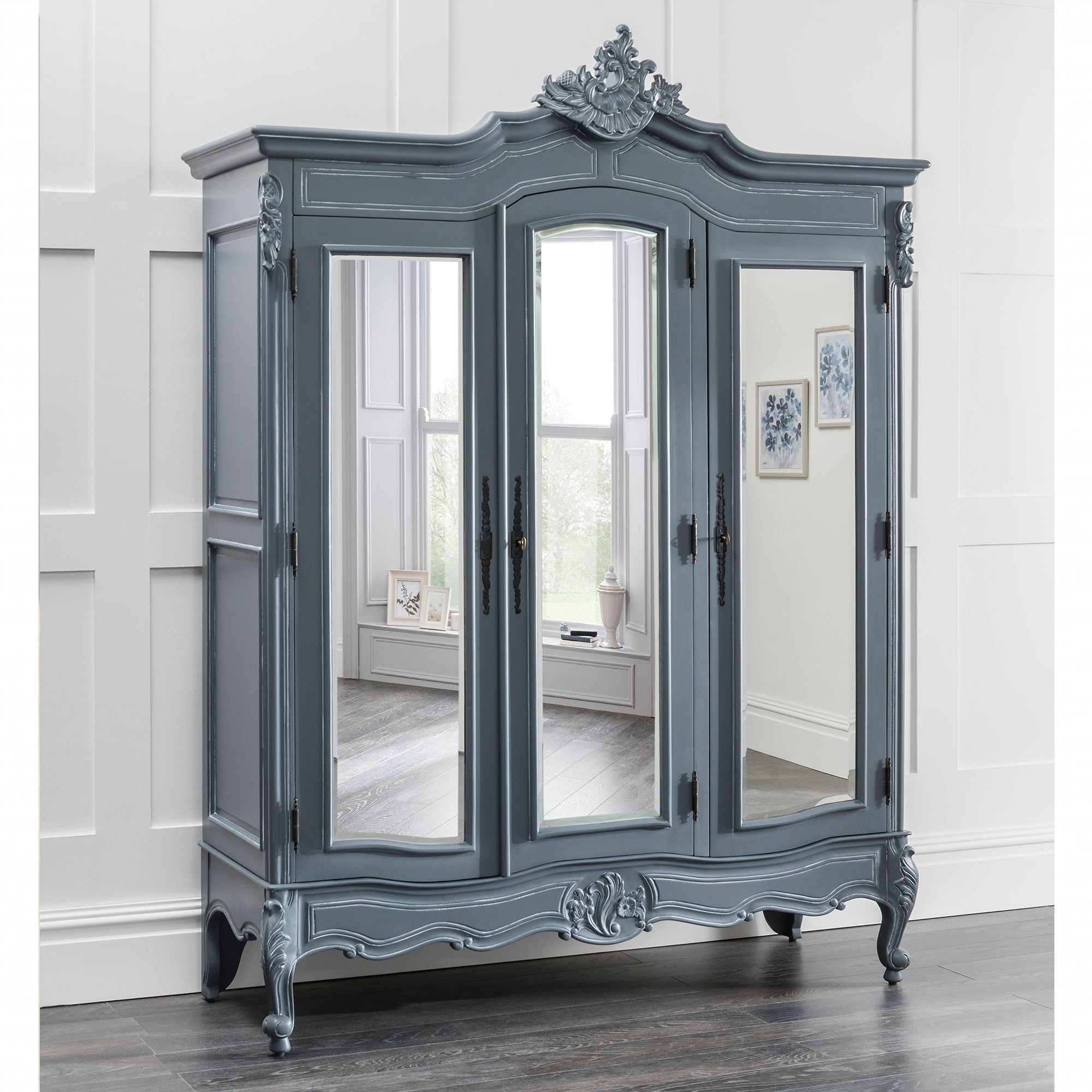 Chloe Antique French Style Triple Wardrobe | French Style Wardrobes Intended For Triple Mirrored Wardrobes (View 5 of 15)