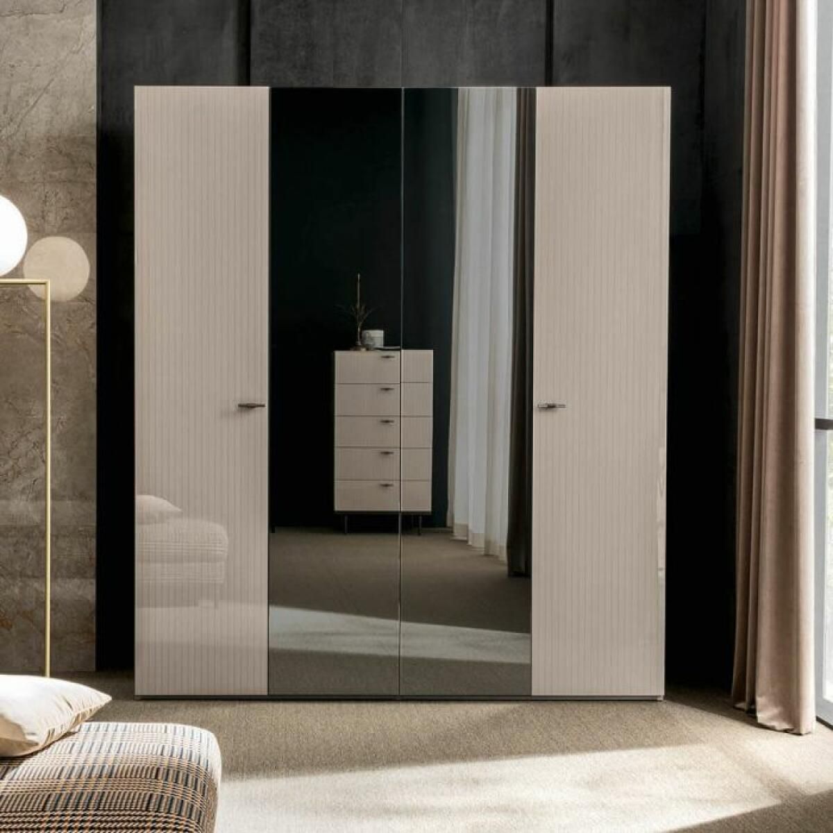 Claire 4 Door High Gloss Mirror Wardrobe – Bova Contemporary Furniture –  Dallas, Texas Modern Furniture Store Regarding White Gloss Wardrobes Sets (View 7 of 15)