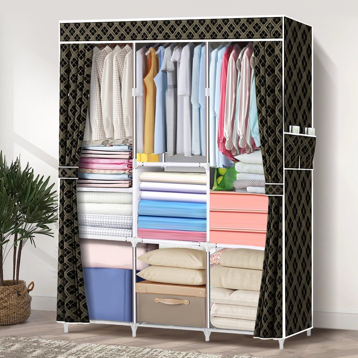 Closet Organizer With 3 Hanging Rod 65*41 Inch Clothes Rack With 7 Shelves, Portable  Closet With Waterproof Cover, Wardrobe Clothes Storage Organizer For  Bedroom – Walmart Regarding Wardrobes With Shelf Portable Closet (Photo 12 of 15)