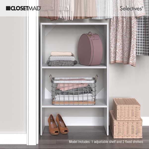 Closetmaid Selectives 25 In. W White Tower Unit Stackable 3 Shelf Wood  Closet System 5703000 – The Home Depot Intended For 3 Shelving Towers Wardrobes (Photo 15 of 15)