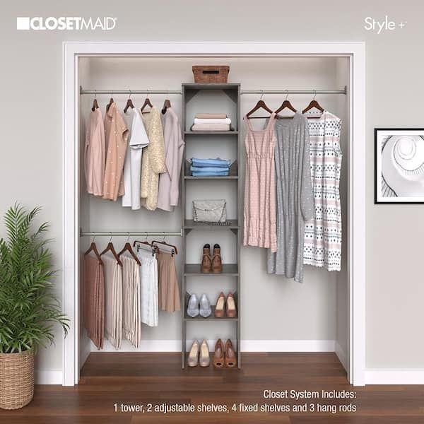Closetmaid Style + 14 In. D X 17 In. W X 82.25 In. H Coastal Teak Wood  Floor Mount 6 Shelf Closet Kit With Hang Rods 3269 – The Home Depot Inside 6 Shelf Wardrobes (Photo 8 of 15)