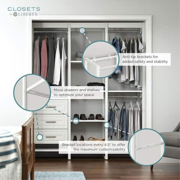 Closetsliberty 113 In. W White Adjustable Tower Wood Closet System With  3 Drawers And 19 Shelves Hs45674 Rw 10 – The Home Depot In Wardrobes With 3 Shelving Towers (Photo 12 of 15)