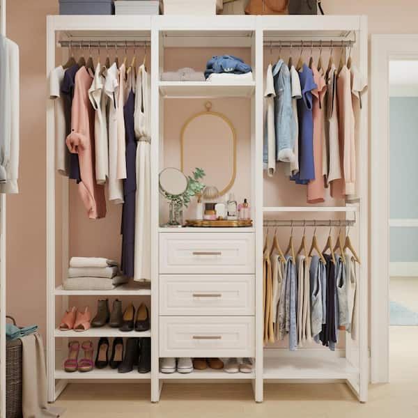 Closetsliberty 68.5 In. W White Adjustable Tower Wood Closet System  With 3 Drawers And 11 Shelves Hs56700 Rw 06 – The Home Depot For Wardrobes With 3 Shelving Towers (Photo 10 of 15)