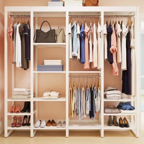 Closetsliberty 84 In. W White Adjustable Wood Closet System With 13  Shelves And 4 Rods Hs4674 Rw 07 – The Home Depot Regarding 4 Shelf Closet Wardrobes (Photo 12 of 15)