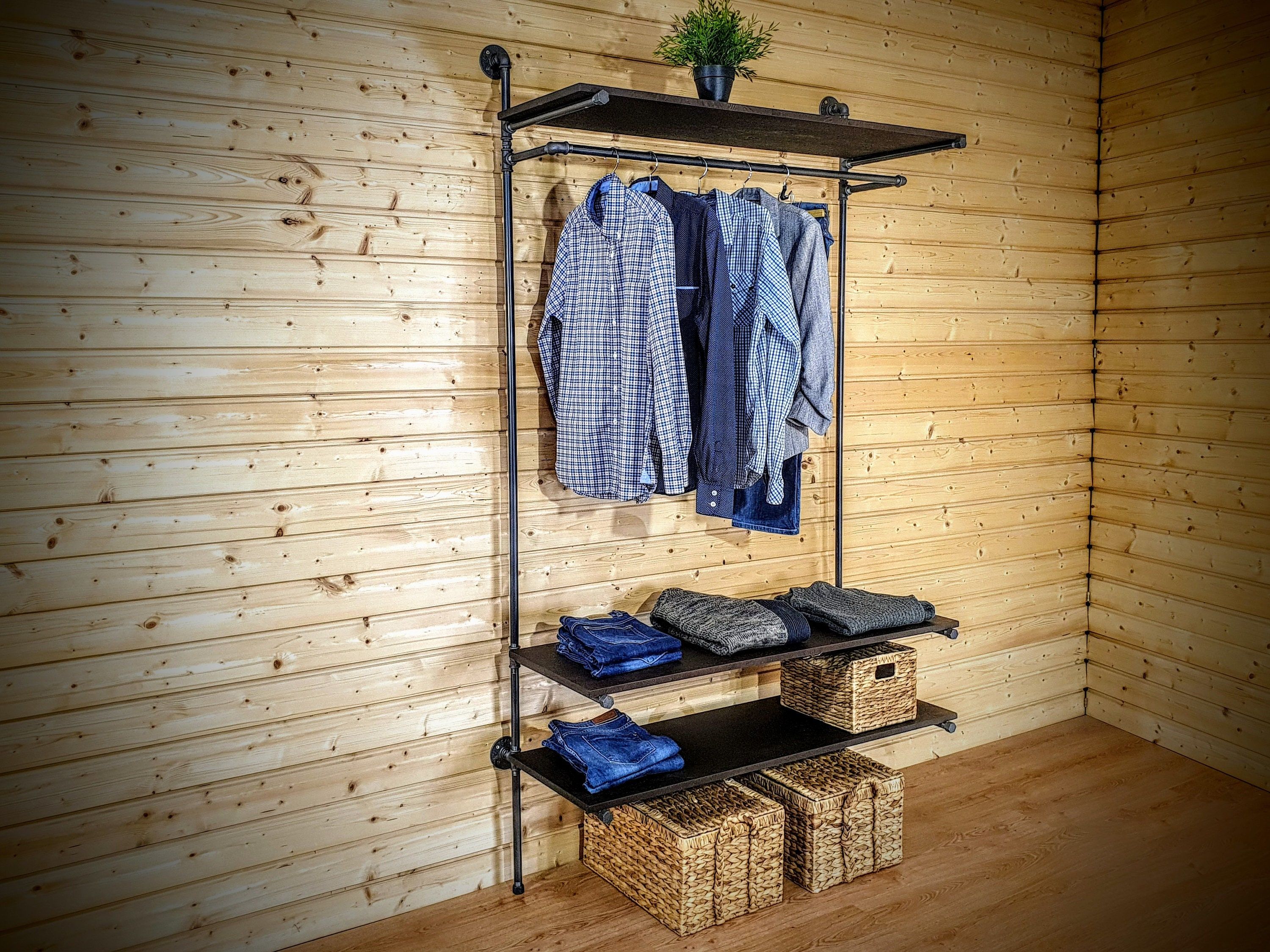 Clothes Rack With Shelves For Built In Wardrobe Industrial – Etsy Denmark For Built In Garment Rack Wardrobes (Photo 1 of 15)