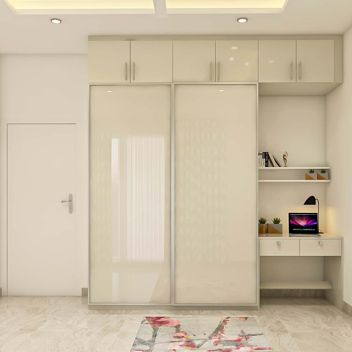 Contemporary Spacious Wardrobe With Glossy White Laminate | Livspace Within Glossy Wardrobes (View 4 of 15)