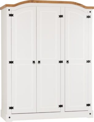 Corona 3 Door Wardrobe – White/distressed Waxed Pine | Low Cost Furniture  Direct Throughout Corona Wardrobes With 3 Doors (Photo 13 of 15)