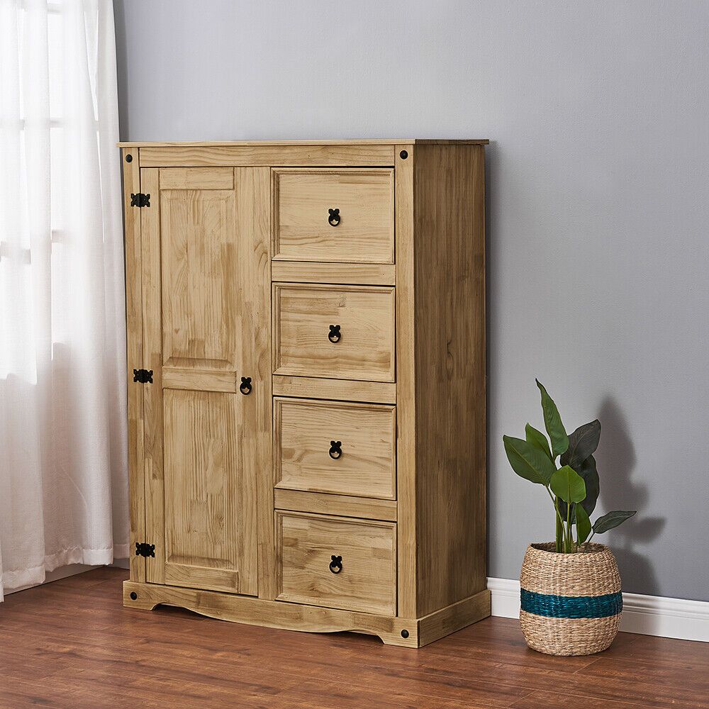 Corona Wardrobe Tallboy Mexican Solid Waxed Pine 1 Door 4 Chest Of Drawers  | Ebay With Small Tallboy Wardrobes (Photo 1 of 15)
