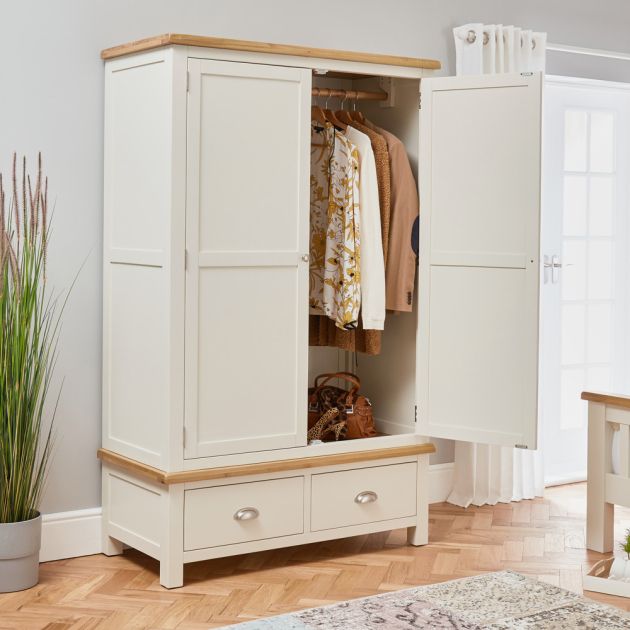 Cotswold Cream Painted 2 Door 2 Drawer Double Wardrobe | The Furniture  Market Throughout Cream Wardrobes (View 11 of 15)