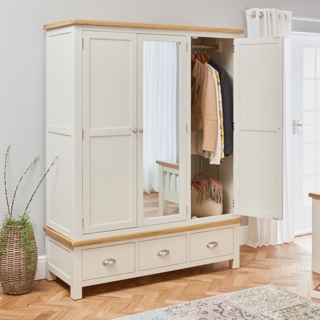 Cotswold Cream Painted Triple 3 Door Wardrobe With Mirror | The Furniture  Market Intended For Cream Wardrobes (Photo 2 of 15)