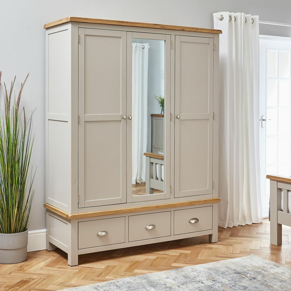Cotswold Grey Painted Triple 3 Door Wardrobe With Mirror – Cg43 | Ebay Intended For Triple Mirrored Wardrobes (Photo 3 of 15)