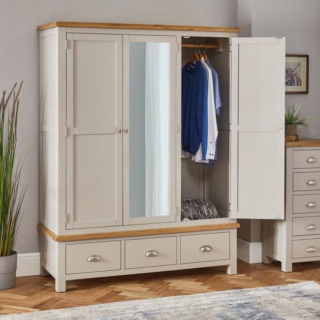 Cotswold Grey Painted Triple 3 Door Wardrobe With Mirror | The Furniture  Market Pertaining To Painted Triple Wardrobes (View 11 of 15)