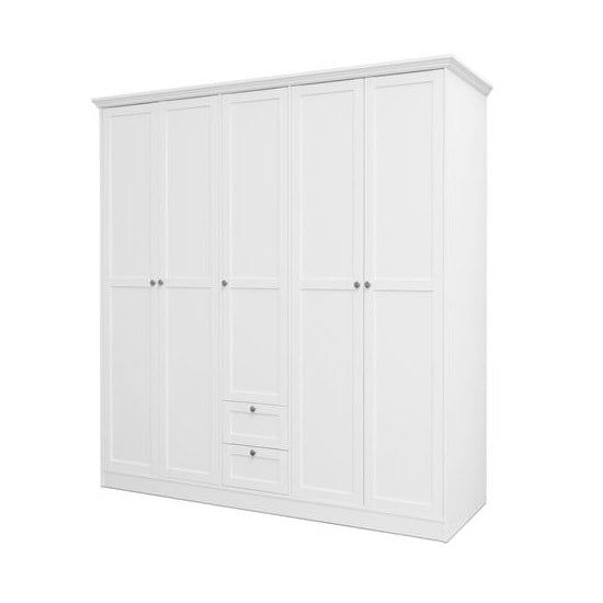Country Large Wooden Wardrobe In White With 5 Doors | Furniture In Fashion Regarding White Wooden Wardrobes (View 8 of 15)