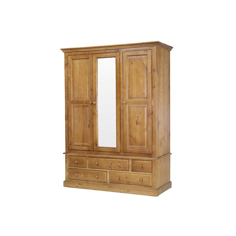 Country Pine Triple Wardrobe With Drawers – Lifestyle Furniture Uk Throughout Pine Wardrobes With Drawers And Shelves (View 9 of 15)