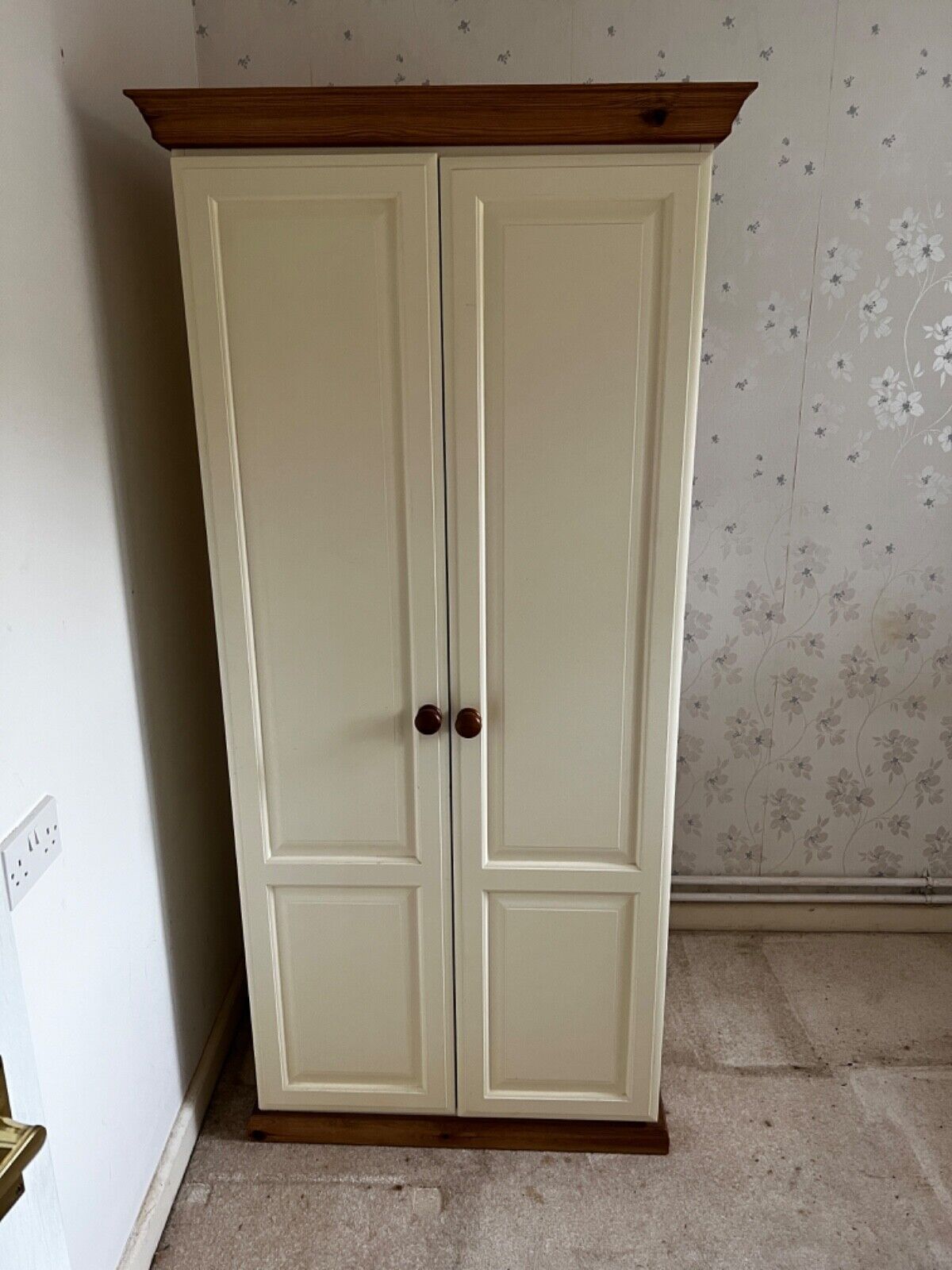 Cream Coloured Double Wardrobe Wooden Trim Hanging Rail Bedroom Storage  Cheap | Ebay Inside Cheap Wardrobes (View 8 of 9)