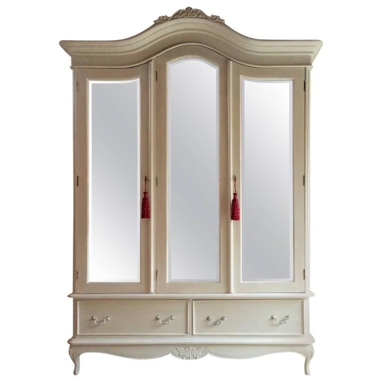 Cream Laura Ashley Antique Style Mirrored Wardrobe With Three Doors At  1stdibs | Antique Style Wardrobes, Laura Ashley Armoire Wardrobe, Wardrobe  With Mirror Doors Within Antique Style Wardrobes (View 13 of 15)