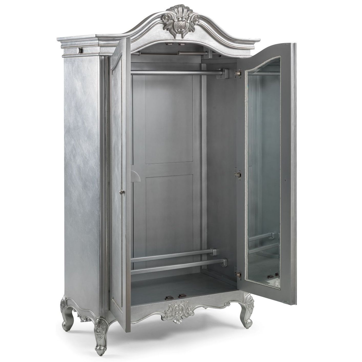 Cristal 2 Door French Silver Leaf Wardrobe – Crown French Furniture Regarding Silver French Wardrobes (Photo 3 of 15)