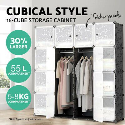 Cube Storage Cabinet Diy Xl 16 Cubes Stackable Wardrobe Shelves Shelf  Organiser | Ebay With Wardrobes With Cube Compartments (View 6 of 15)