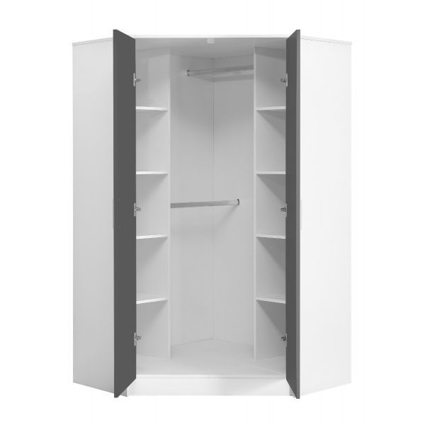 D Furniture Store Ltd | Reflect 2 Door High Gloss Corner Wardrobe In Grey /  Matt White In White Gloss Corner Wardrobes (View 10 of 15)