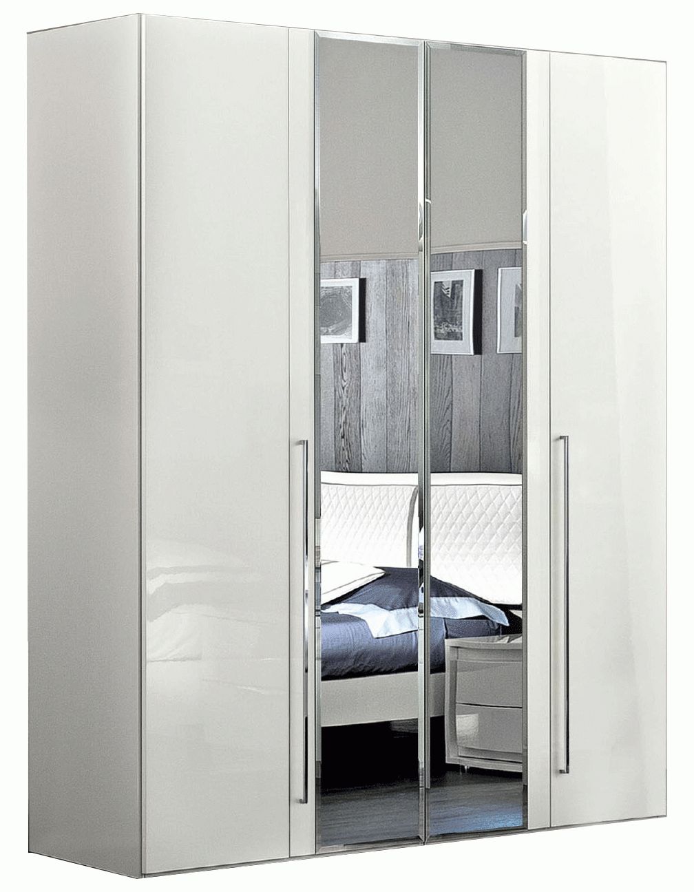 Dama Bianca 4 Door Glass Doors Wardrobe White, Wardrobes, Bedroom Furniture Throughout Wardrobes 4 Doors (View 7 of 15)