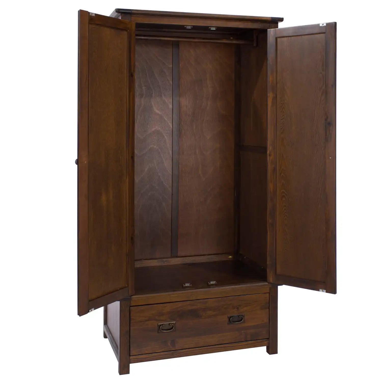 Dark Wood Double Wardrobe 2 Doors 1 Drawer 190cm Tall 90cm Wide – Home  Living With Regard To Dark Wood Wardrobes With Drawers (View 8 of 15)