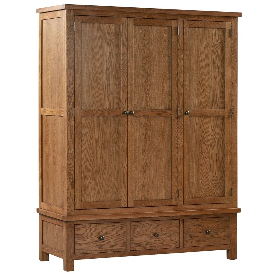 Dawlish Dark Oak Triple Wardrobe With 3 Drawers – Kennedys Furniture,  Clacton On Sea For Oak Wardrobes For Sale (Photo 13 of 15)