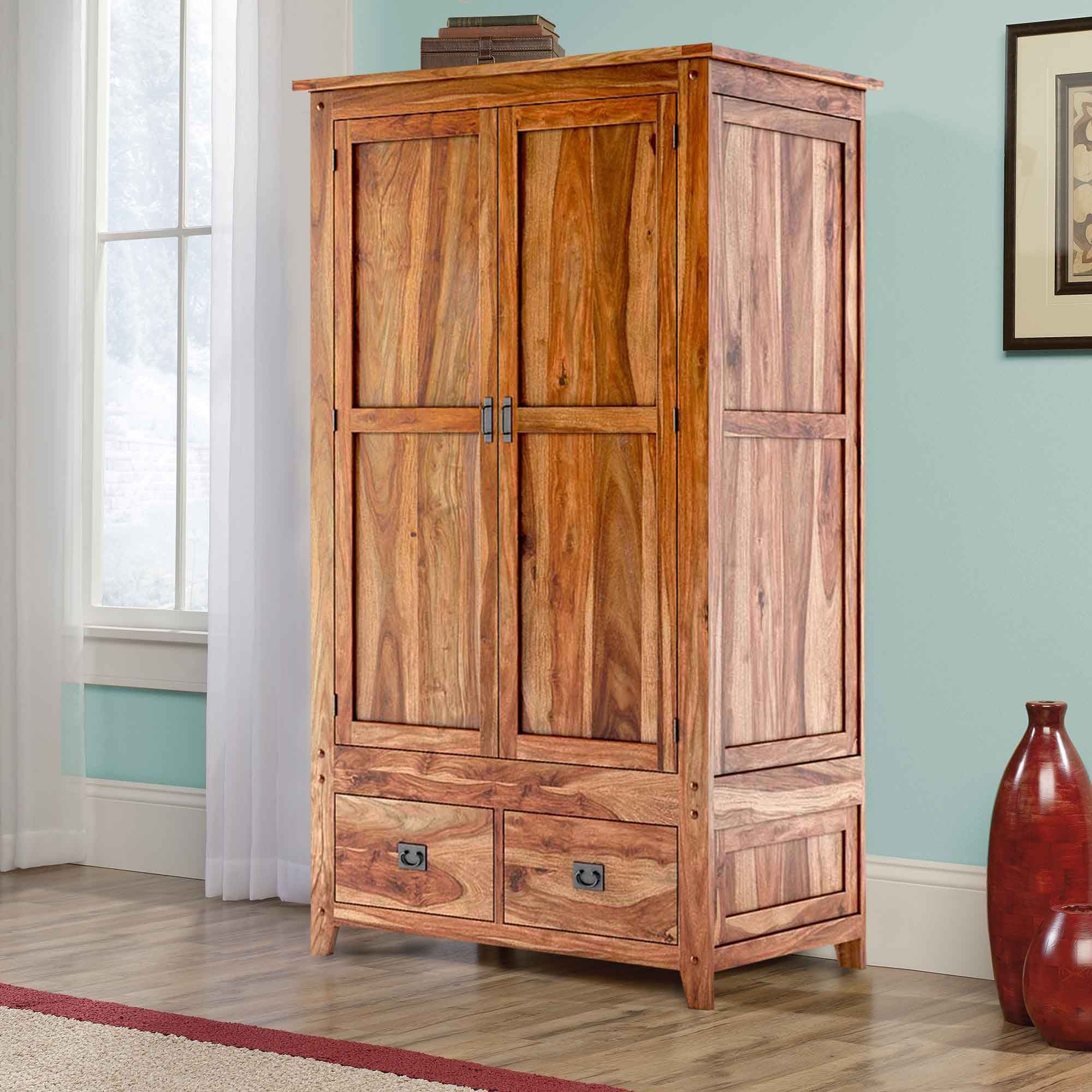 Delaware Farmhouse Solid Wood Wardrobe Armoire With Drawers Regarding Wardrobes And Armoires (View 15 of 15)