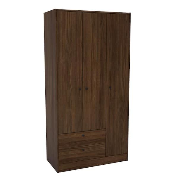 Denmark Dark Brown Armoire With 3 Doors/2 Drawers 70 In. H X 36 In. W X  17.5 In. D 402001760003 – The Home Depot Intended For Dark Brown Wardrobes (Photo 5 of 15)