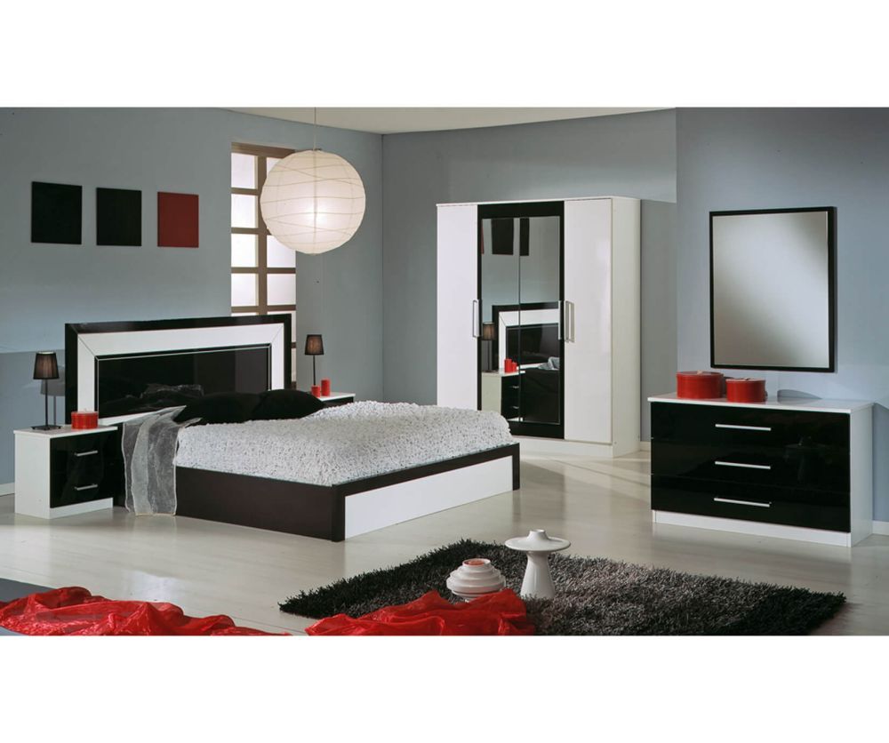 Dima Mobili Miami Black And White Bedroom Set With 4 Door Wardrobe Inside Black And White Wardrobes Set (View 3 of 15)