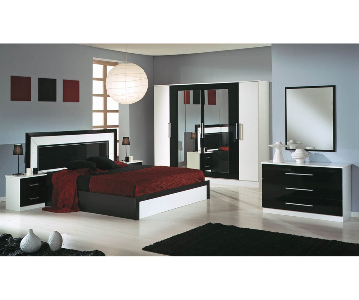 Dima Mobili Miami Black And White Bedroom Set With 6 Door Wardrobe With Regard To Black And White Wardrobes Set (View 4 of 15)