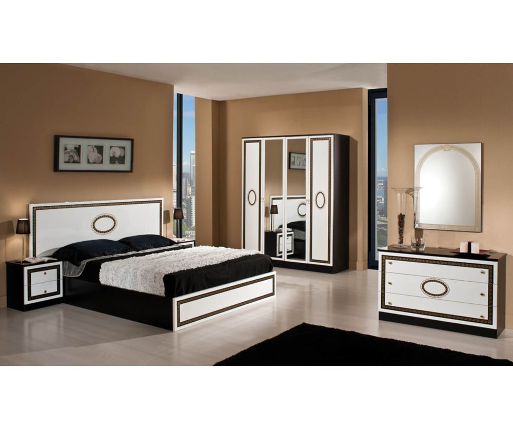 Dima Mobili Paris Black And White Bedroom Set With 4 Door Wardrobe Pertaining To Black And White Wardrobes Set (View 10 of 15)