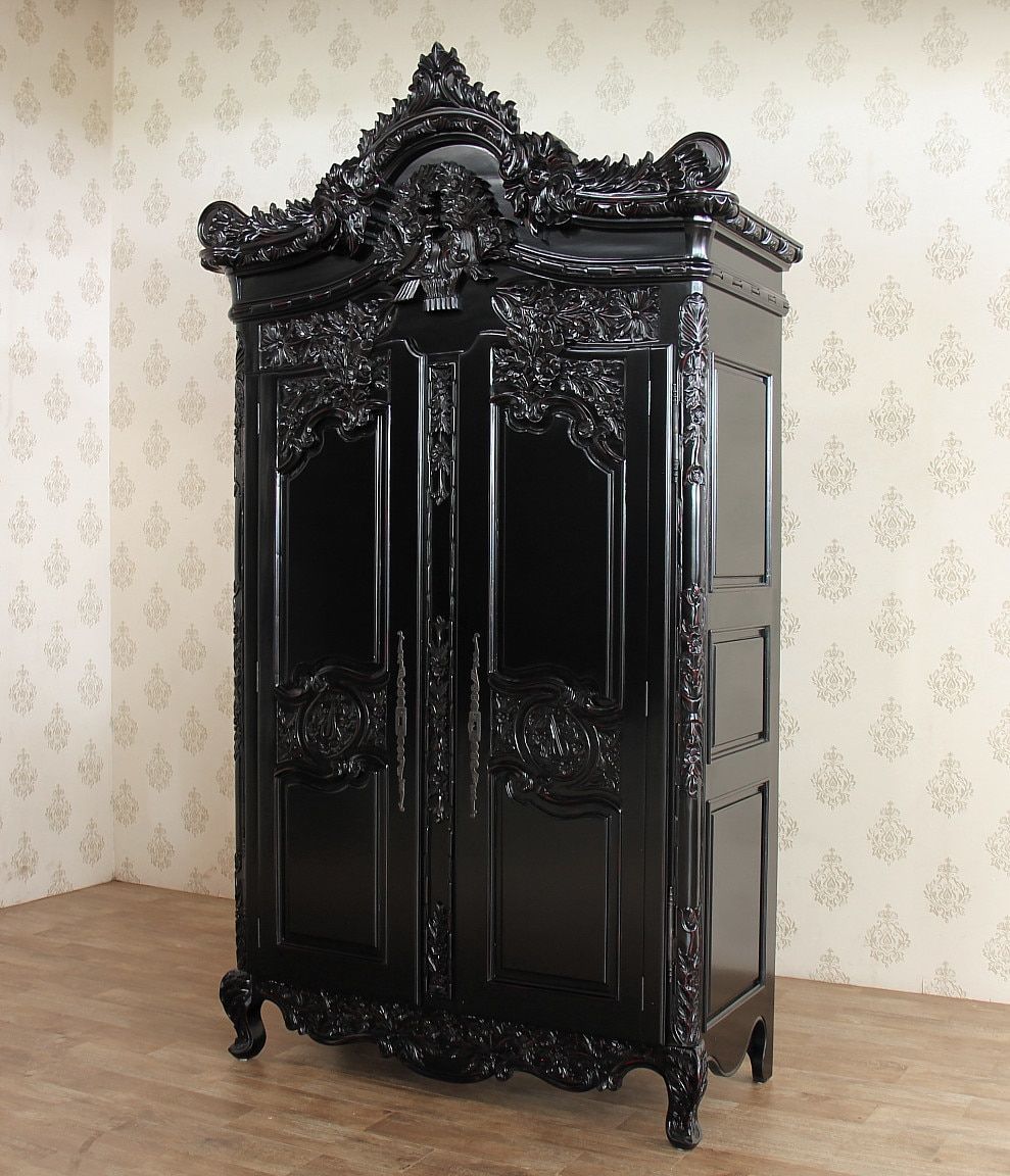 Distressed Black French Rococo 2 Door Cabinet | Goth Home Decor, Dark Home  Decor, Gothic Furniture With Regard To Black French Style Wardrobes (Photo 9 of 15)