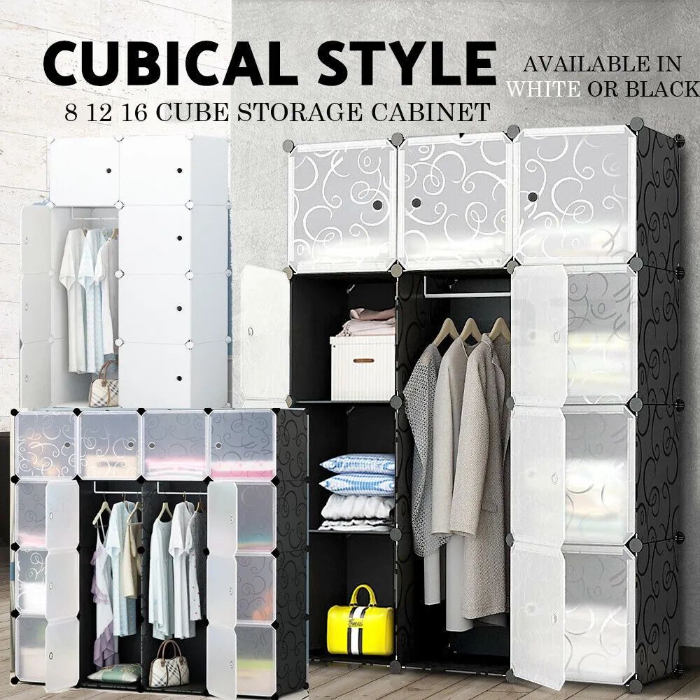 Diy Xl 8 12 16 Cube Storage Cabinet Compartment Wardrobe Rack Shelf  Portable | Ebay Throughout Wardrobes With Cube Compartments (View 4 of 15)