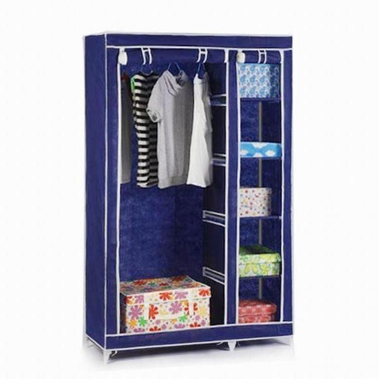 Double Canvas Wardrobe – Perfect For Extra Storage In Blue For Double Rail Canvas Wardrobes (View 3 of 15)