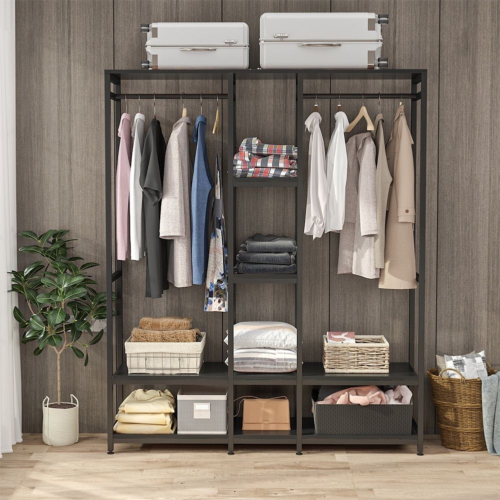 Double Rod Free Standing Closet Organizer,heavy Duty Clothe Closet Storage  With Shelves, – On Sale – Bed Bath & Beyond – 32137592 Intended For Double Wardrobes With Drawers And Shelves (View 8 of 15)